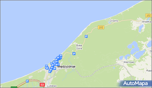 mapa Biała Góra gmina Międzyzdroje, Biała Góra gmina Międzyzdroje na mapie Targeo