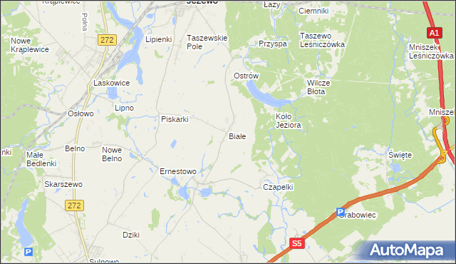 mapa Białe gmina Jeżewo, Białe gmina Jeżewo na mapie Targeo