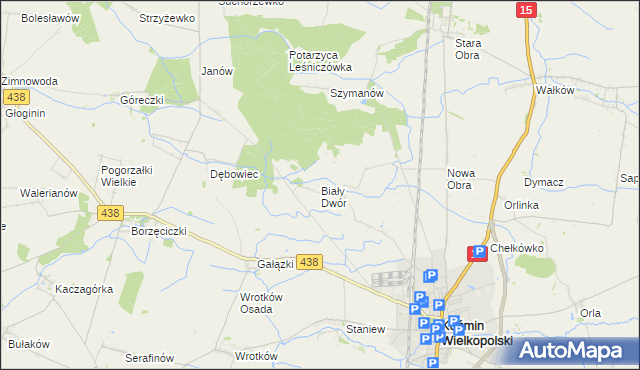 mapa Biały Dwór gmina Koźmin Wielkopolski, Biały Dwór gmina Koźmin Wielkopolski na mapie Targeo