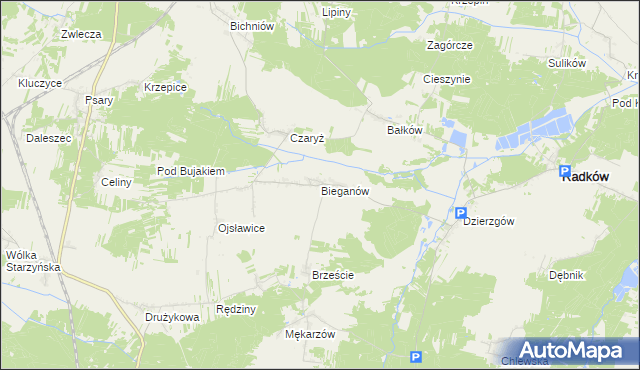 mapa Bieganów gmina Radków, Bieganów gmina Radków na mapie Targeo