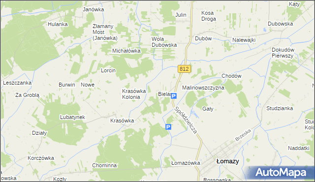 mapa Bielany gmina Łomazy, Bielany gmina Łomazy na mapie Targeo