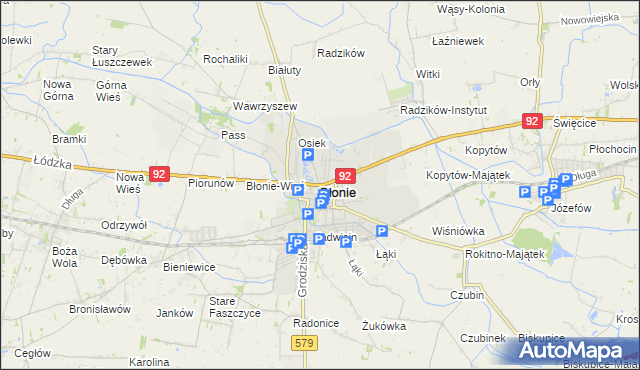 mapa Błonie powiat warszawski zachodni, Błonie powiat warszawski zachodni na mapie Targeo