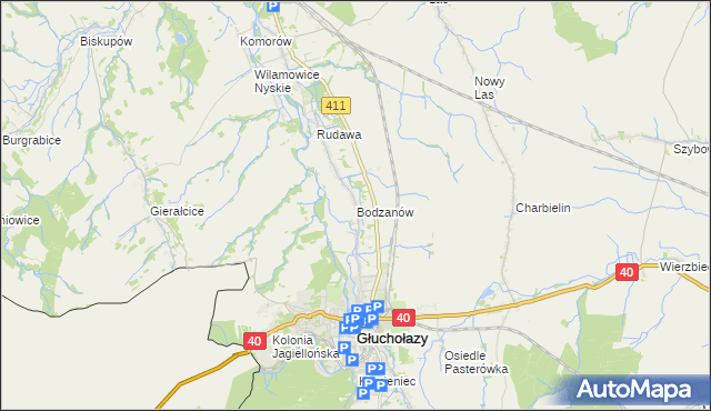 mapa Bodzanów gmina Głuchołazy, Bodzanów gmina Głuchołazy na mapie Targeo