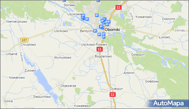 mapa Bogdanowo gmina Oborniki, Bogdanowo gmina Oborniki na mapie Targeo