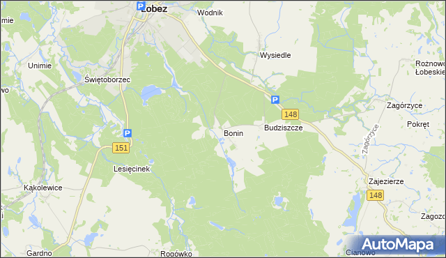 mapa Bonin gmina Łobez, Bonin gmina Łobez na mapie Targeo