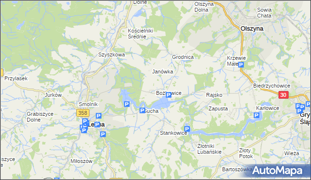 mapa Bożkowice, Bożkowice na mapie Targeo