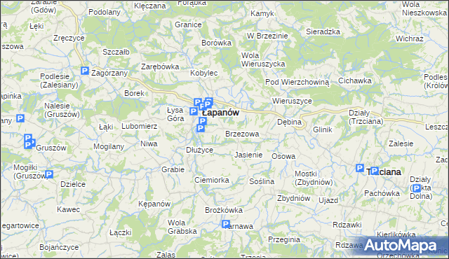 mapa Brzezowa gmina Łapanów, Brzezowa gmina Łapanów na mapie Targeo