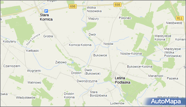 mapa Bukowice gmina Leśna Podlaska, Bukowice gmina Leśna Podlaska na mapie Targeo