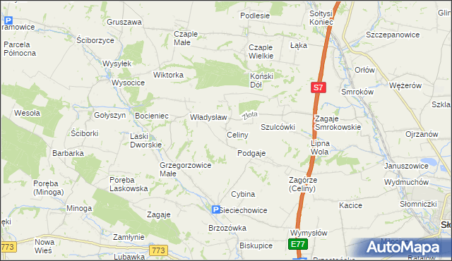 mapa Celiny gmina Iwanowice, Celiny gmina Iwanowice na mapie Targeo