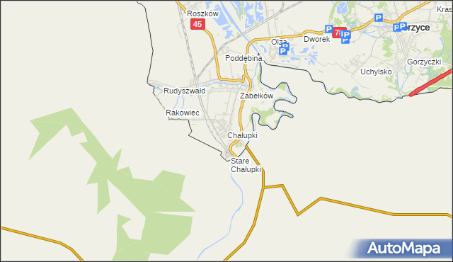 mapa Chałupki gmina Krzyżanowice, Chałupki gmina Krzyżanowice na mapie Targeo