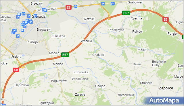 mapa Chałupki gmina Sieradz, Chałupki gmina Sieradz na mapie Targeo