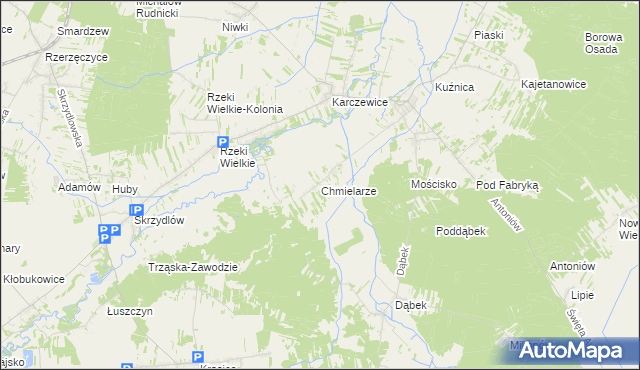 mapa Chmielarze gmina Kłomnice, Chmielarze gmina Kłomnice na mapie Targeo