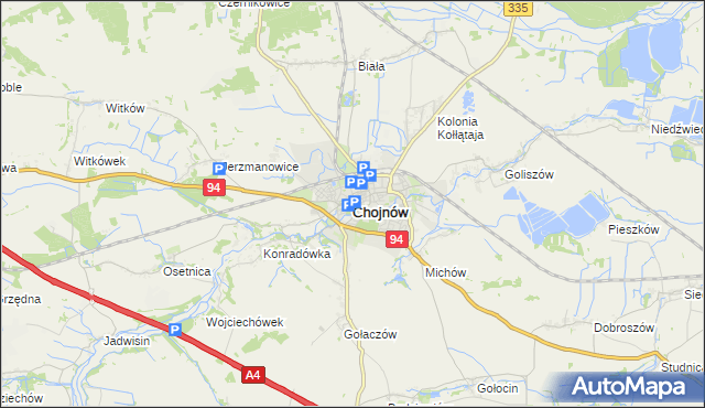 mapa Chojnów powiat legnicki, Chojnów powiat legnicki na mapie Targeo