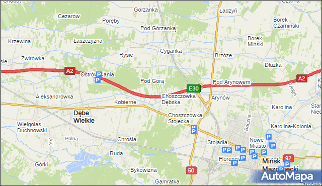 mapa Choszczówka Dębska, Choszczówka Dębska na mapie Targeo
