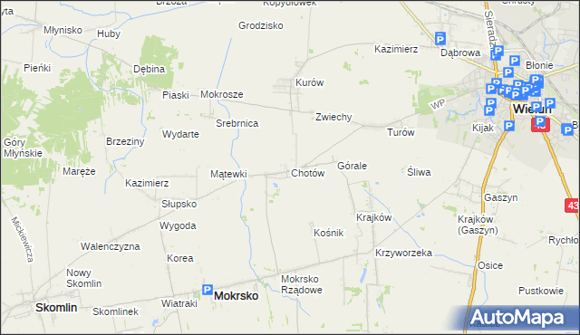 mapa Chotów gmina Mokrsko, Chotów gmina Mokrsko na mapie Targeo