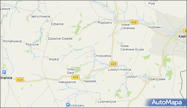 mapa Chróścielów, Chróścielów na mapie Targeo