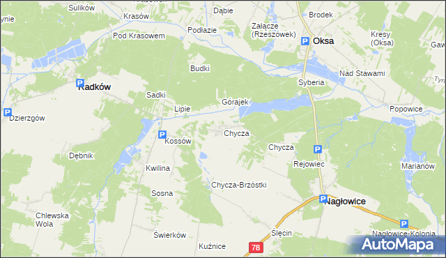 mapa Chycza, Chycza na mapie Targeo