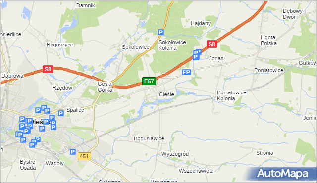 mapa Cieśle gmina Oleśnica, Cieśle gmina Oleśnica na mapie Targeo