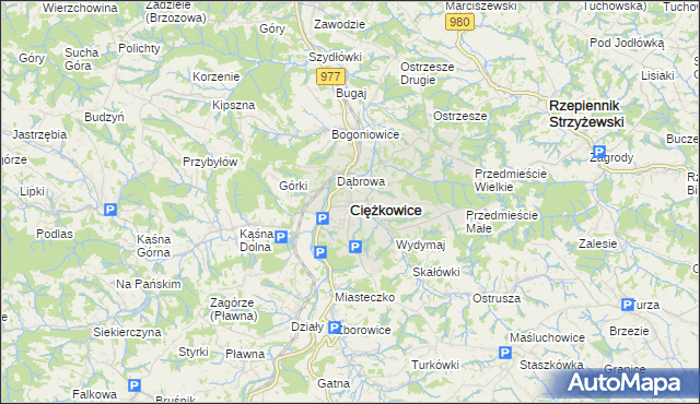 mapa Ciężkowice powiat tarnowski, Ciężkowice powiat tarnowski na mapie Targeo