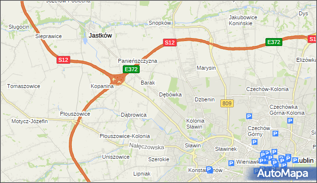mapa Dębówka gmina Jastków, Dębówka gmina Jastków na mapie Targeo