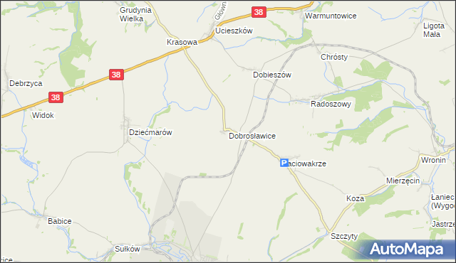 mapa Dobrosławice gmina Pawłowiczki, Dobrosławice gmina Pawłowiczki na mapie Targeo