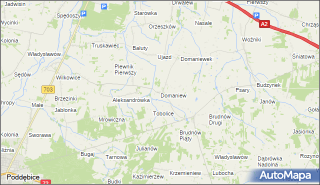 mapa Domaniew gmina Dalików, Domaniew gmina Dalików na mapie Targeo