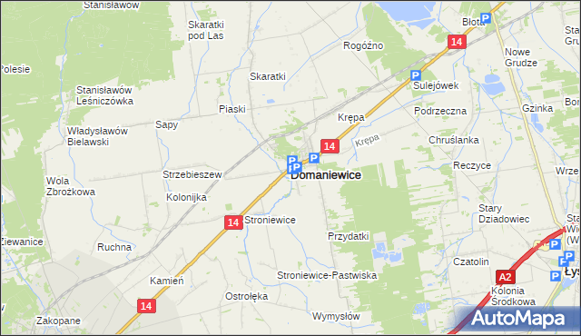 mapa Domaniewice powiat łowicki, Domaniewice powiat łowicki na mapie Targeo