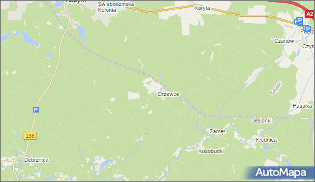 mapa Drzewce gmina Torzym, Drzewce gmina Torzym na mapie Targeo