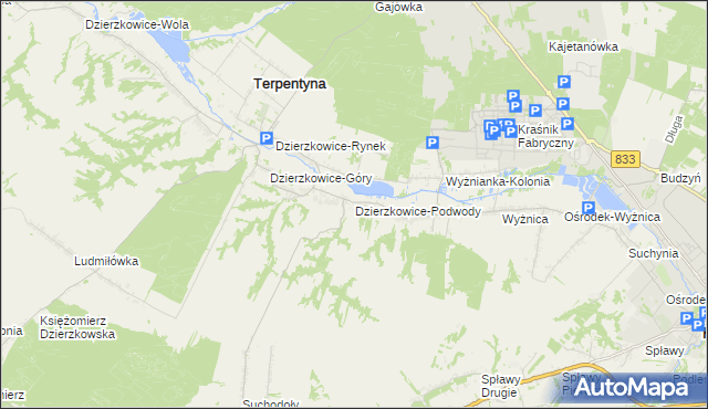 mapa Dzierzkowice-Podwody, Dzierzkowice-Podwody na mapie Targeo