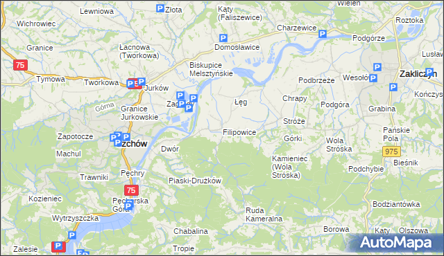 mapa Filipowice gmina Zakliczyn, Filipowice gmina Zakliczyn na mapie Targeo