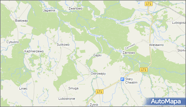 mapa Gąski gmina Barwice, Gąski gmina Barwice na mapie Targeo