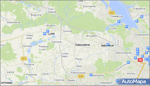 mapa Gaszowice powiat rybnicki, Gaszowice powiat rybnicki na mapie Targeo