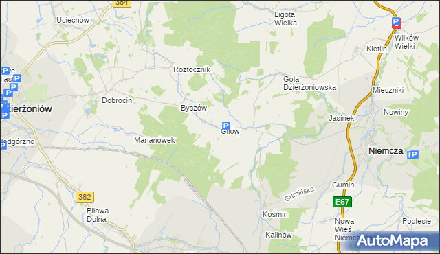 mapa Gilów gmina Niemcza, Gilów gmina Niemcza na mapie Targeo