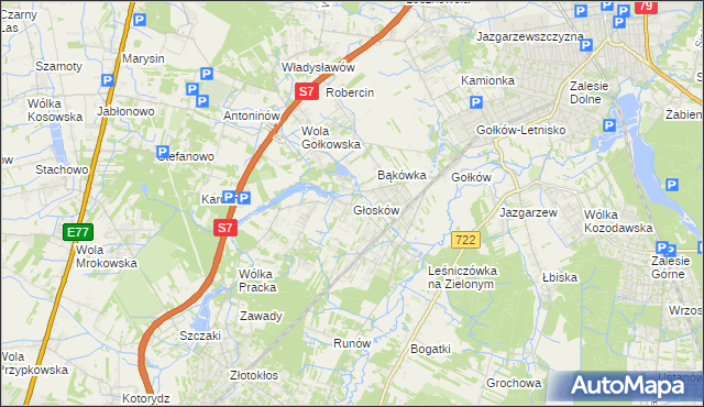 mapa Głosków gmina Piaseczno, Głosków gmina Piaseczno na mapie Targeo