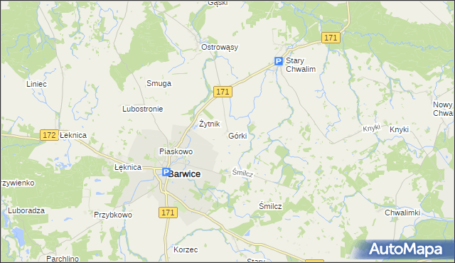 mapa Górki gmina Barwice, Górki gmina Barwice na mapie Targeo