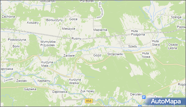 mapa Gózd gmina Harasiuki, Gózd gmina Harasiuki na mapie Targeo