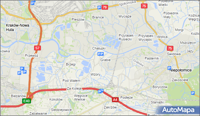 mapa Grabie gmina Wieliczka, Grabie gmina Wieliczka na mapie Targeo