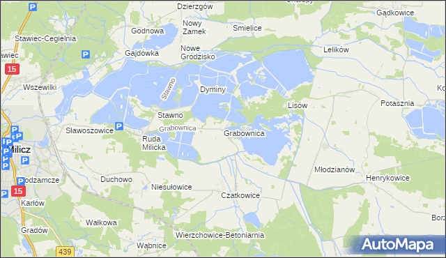 mapa Grabownica gmina Milicz, Grabownica gmina Milicz na mapie Targeo