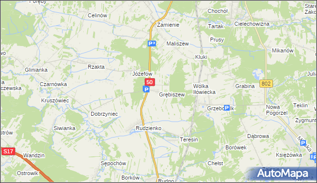 mapa Grębiszew, Grębiszew na mapie Targeo