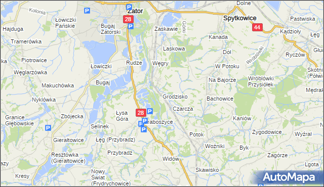 mapa Grodzisko gmina Zator, Grodzisko gmina Zator na mapie Targeo