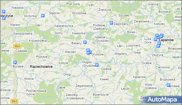 mapa Gruszów gmina Raciechowice, Gruszów gmina Raciechowice na mapie Targeo