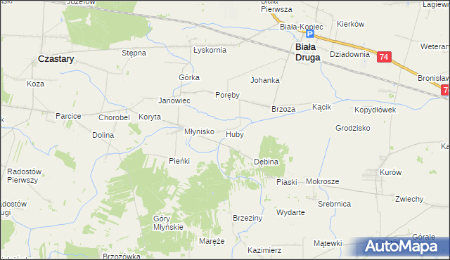 mapa Huby gmina Biała, Huby gmina Biała na mapie Targeo