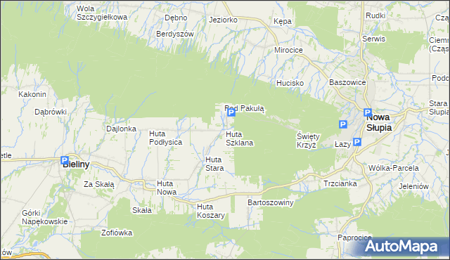 mapa Huta Szklana gmina Bieliny, Huta Szklana gmina Bieliny na mapie Targeo