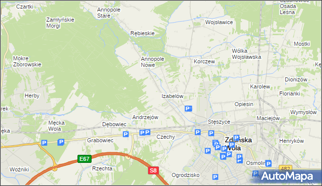 mapa Izabelów gmina Zduńska Wola, Izabelów gmina Zduńska Wola na mapie Targeo