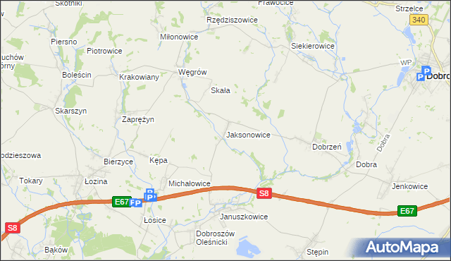 mapa Jaksonowice, Jaksonowice na mapie Targeo