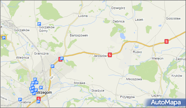 mapa Jaroszów gmina Strzegom, Jaroszów gmina Strzegom na mapie Targeo