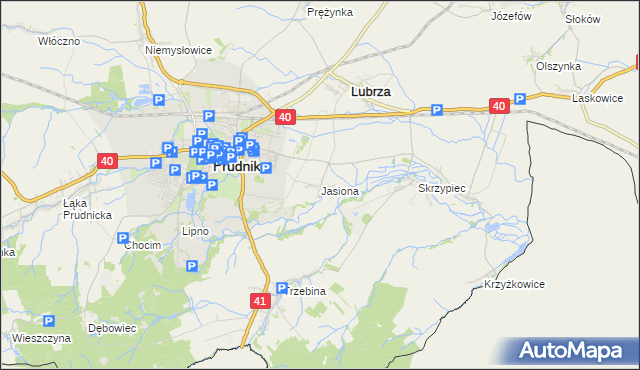 mapa Jasiona gmina Lubrza, Jasiona gmina Lubrza na mapie Targeo