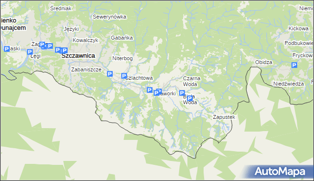 mapa Jaworki gmina Szczawnica, Jaworki gmina Szczawnica na mapie Targeo