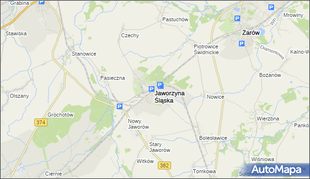 mapa Jaworzyna Śląska, Jaworzyna Śląska na mapie Targeo