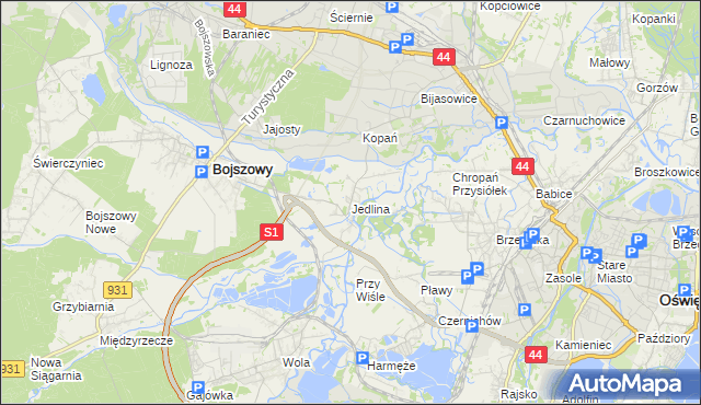 mapa Jedlina gmina Bojszowy, Jedlina gmina Bojszowy na mapie Targeo